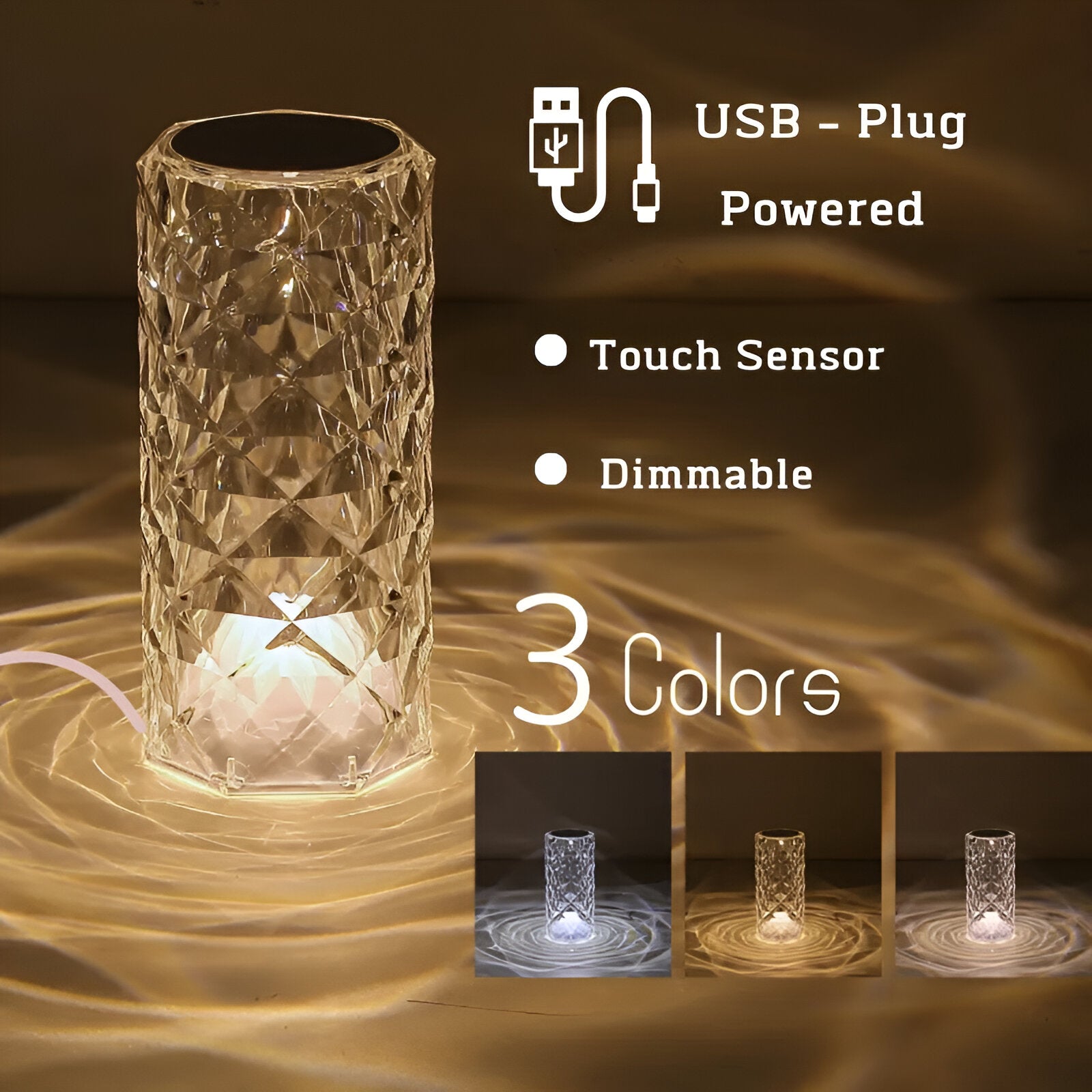 Crystal Diamond Rose Lamp Night Light - 16 Colors Touch/Remote