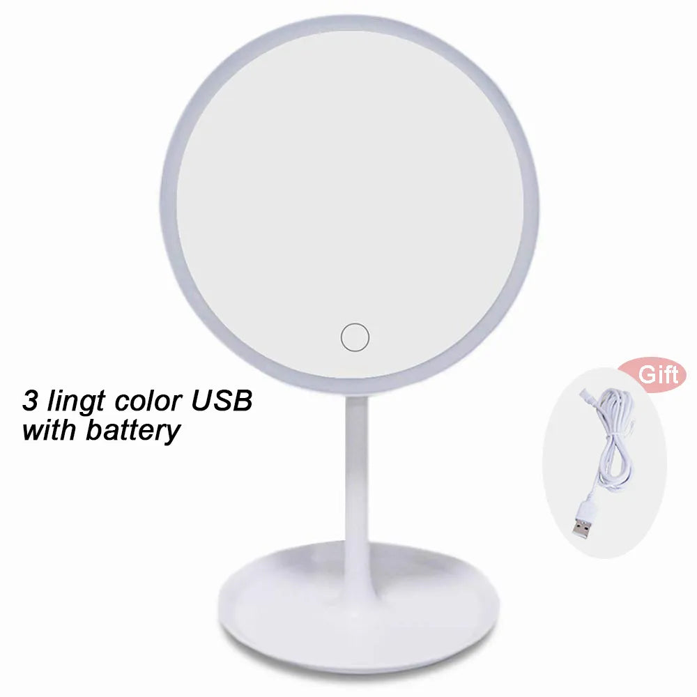 Touchscreen LED Makeup Mirror: Portable, 3 Light Modes, Rechargeable