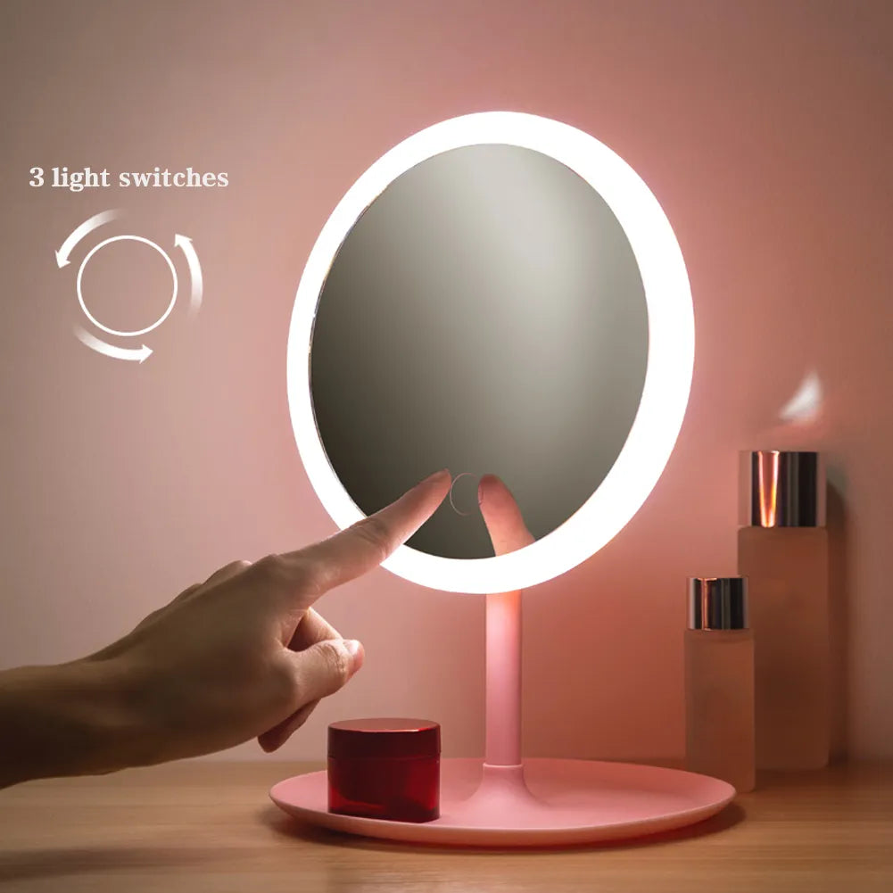 Touchscreen LED Makeup Mirror: Portable, 3 Light Modes, Rechargeable