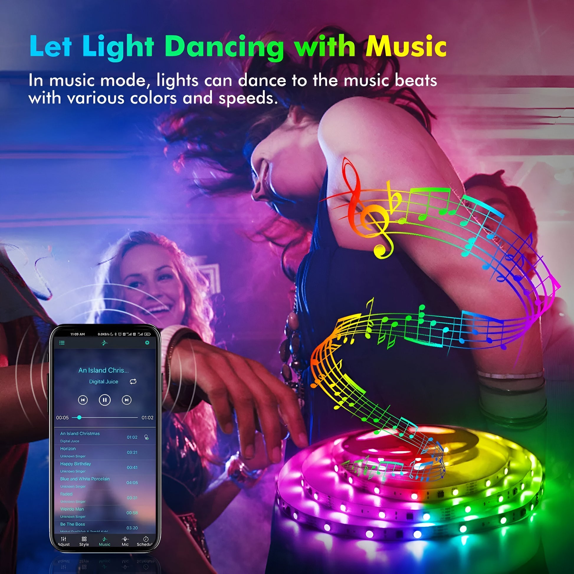 Smart Wireless LED Strip Light - USB Powered, Bluetooth Control