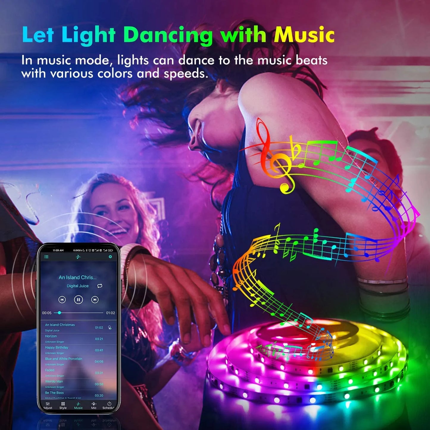 Smart Wireless LED Strip Light - USB Powered, Bluetooth Control