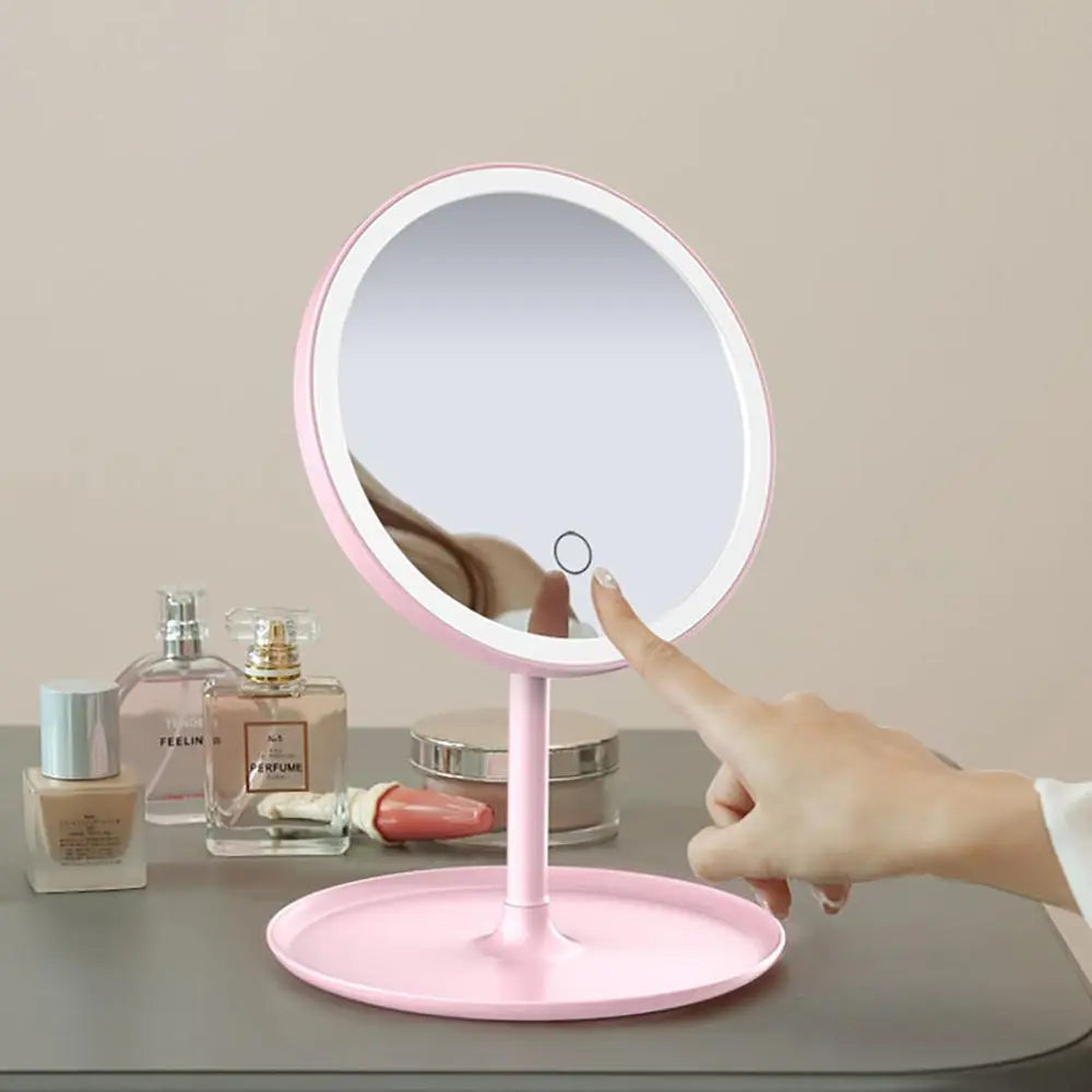 Touchscreen LED Makeup Mirror: Portable, 3 Light Modes, Rechargeable