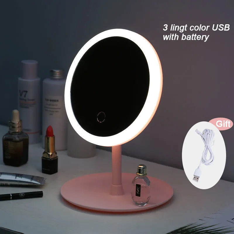 Touchscreen LED Makeup Mirror: Portable, 3 Light Modes, Rechargeable