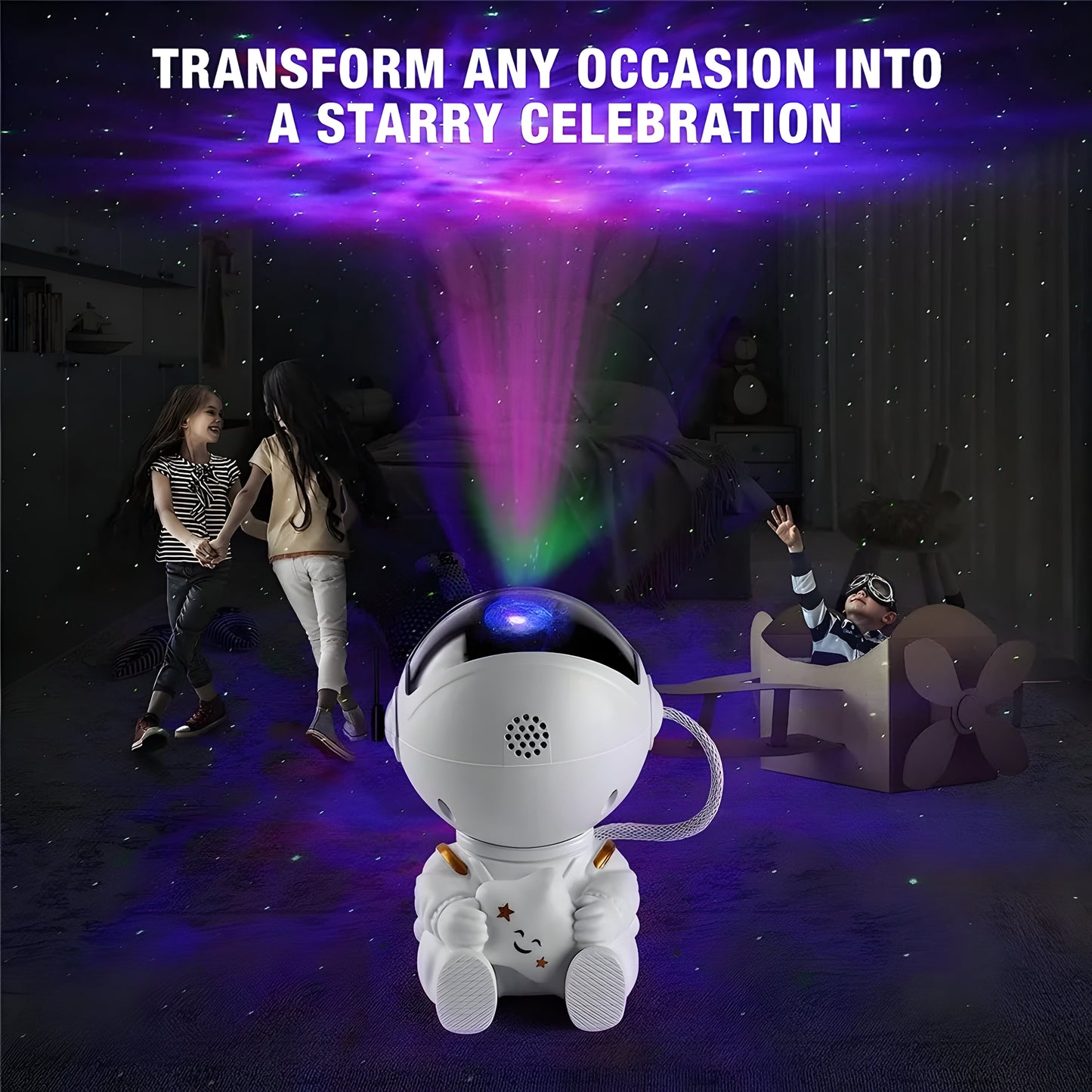 Sweet Playful Starry Astronaut Space Night Light Projector