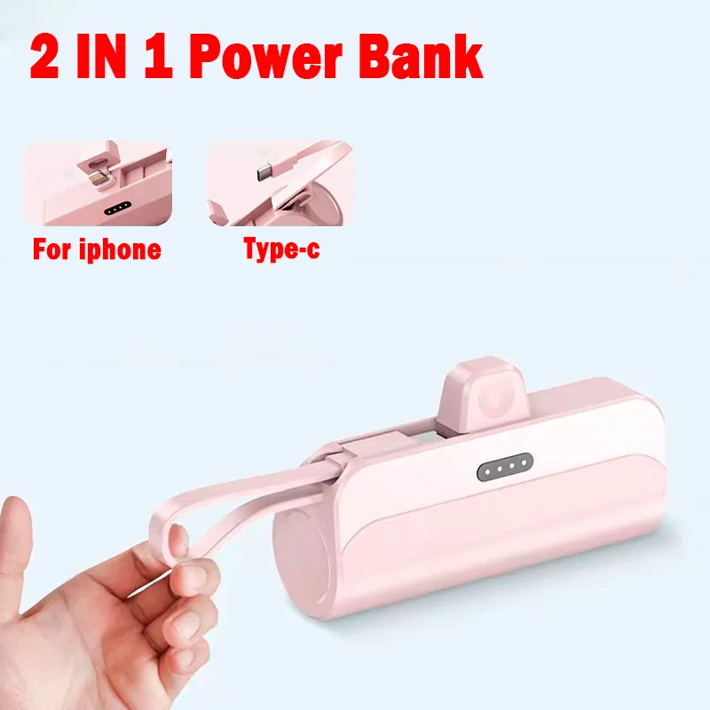 2-in-1 Portable Pink Power Bank: 10000mAh and 5000mAh, Type-C Fast Charger and Lightning Usb Port