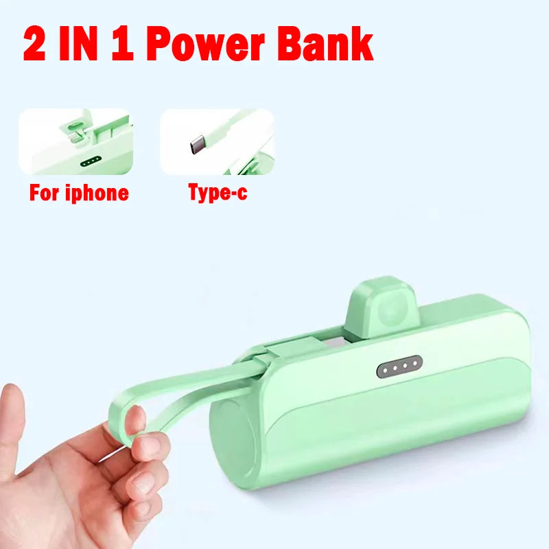 2-in-1 Portable Green Power Bank: 10000mAh and 5000mAh, Type-C Fast Charger and Lightning Usb Port