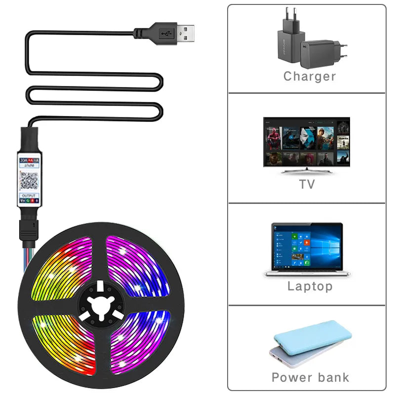 Smart Wireless LED Strip Light - USB Powered, Bluetooth Control