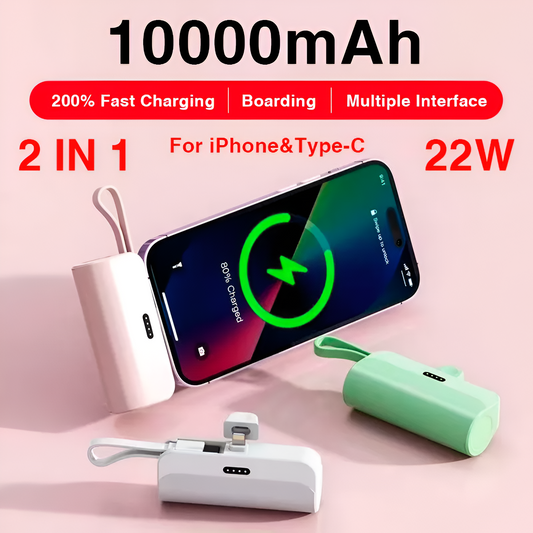 2-in-1 Portable Power Bank: 10000mAh and 5000mAh, Type-C Fast Charger and Lightning Usb Port