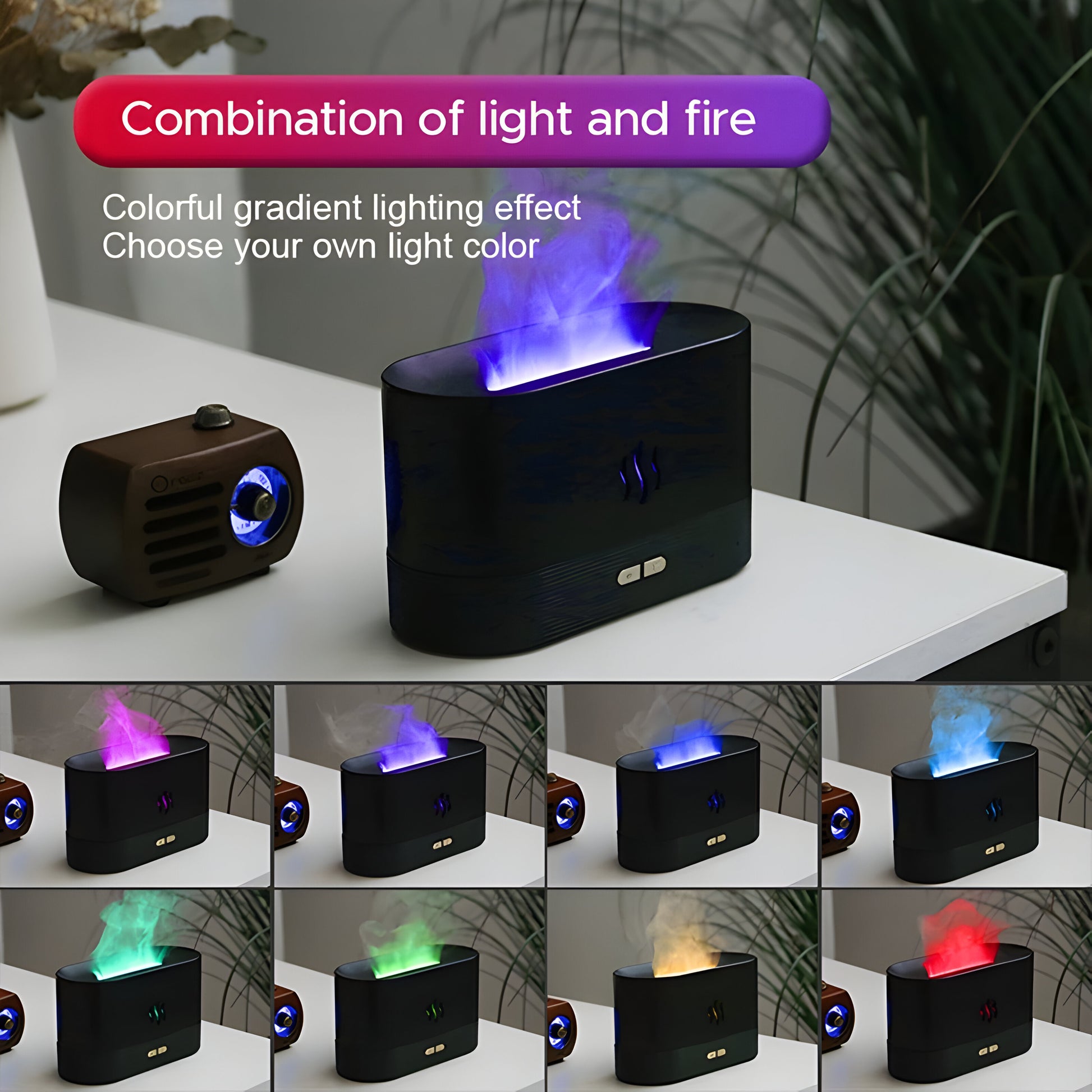 Ultrasonic Aroma Diffuser - LED Flame Lamp