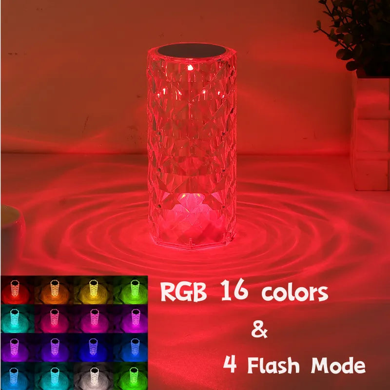 Crystal Diamond Rose Lamp Night Light - 16 Colors Touch/Remote