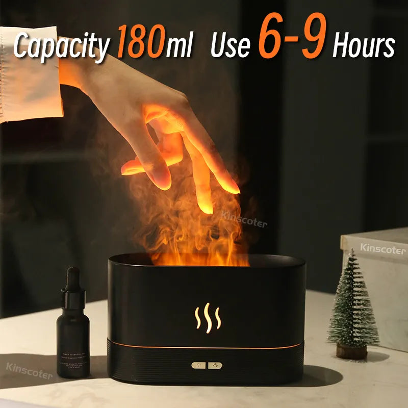 Kinscoter Ultrasonic Aroma Diffuser - LED Flame Black Lamp