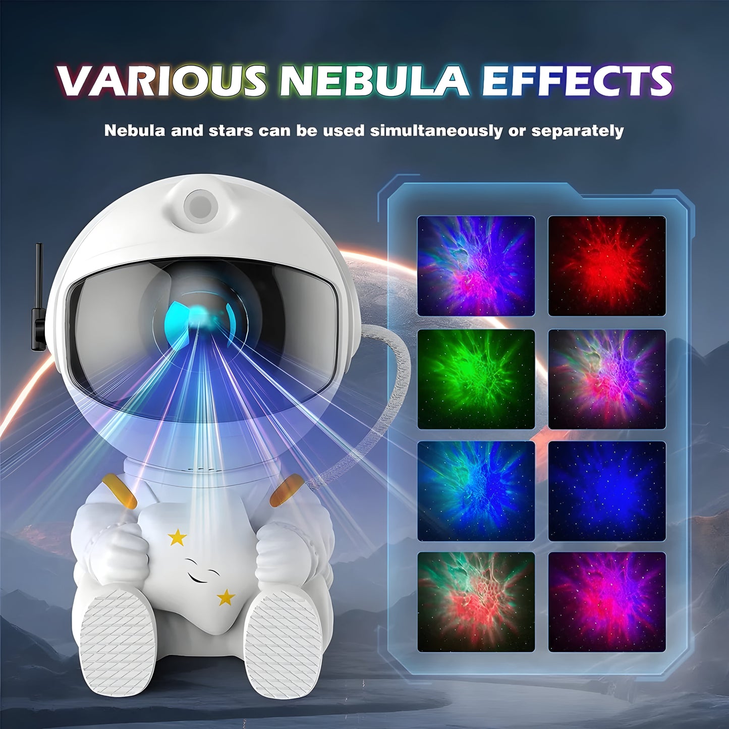 Sweet Playful Starry Astronaut Space Night Light Projector