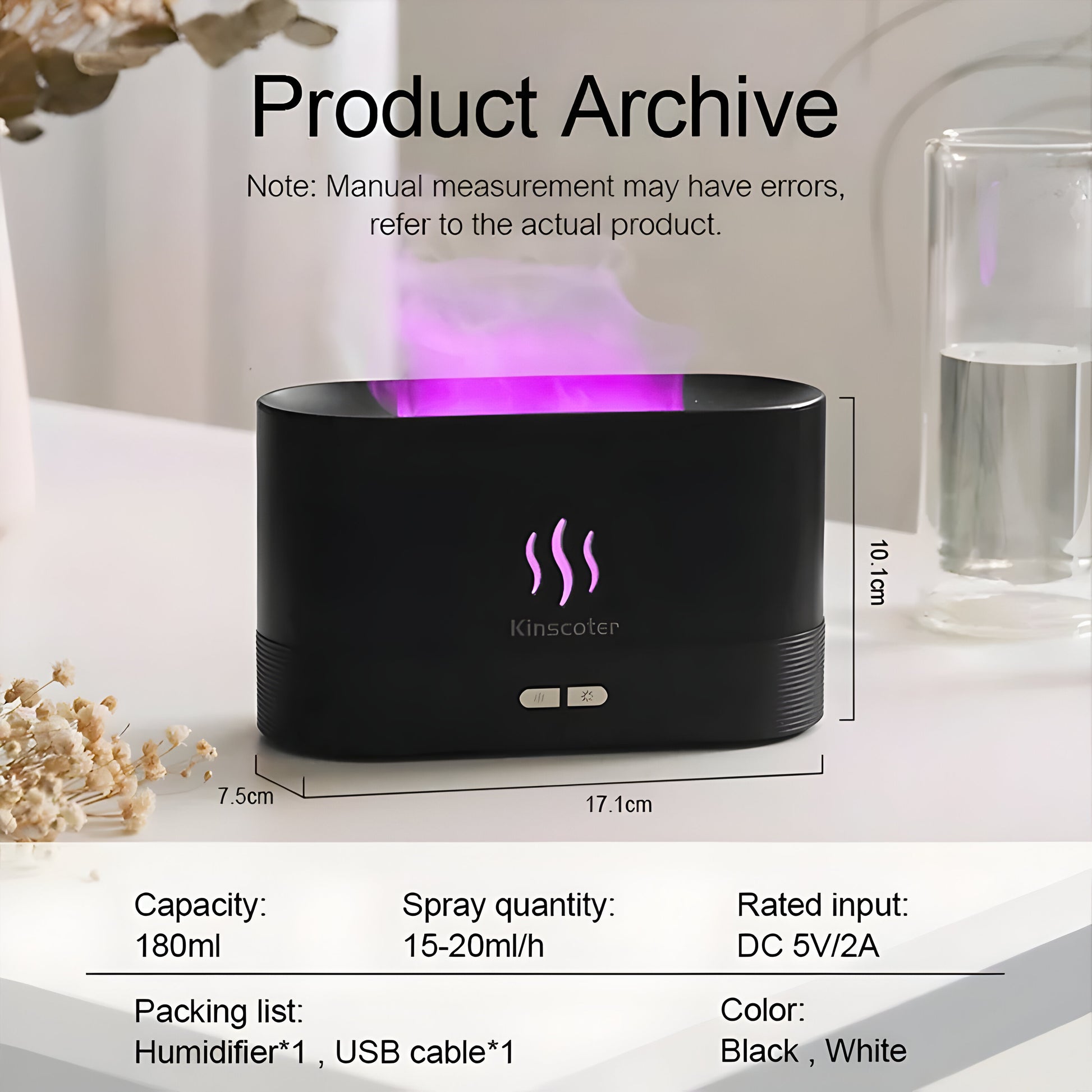 Ultrasonic Aroma Diffuser - LED Flame Lamp