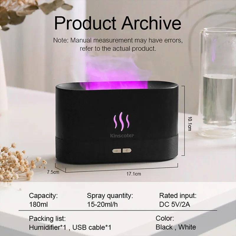 Kinscoter Ultrasonic Aroma Diffuser - LED Flame Black Lamp