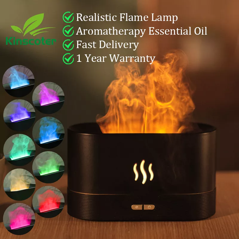 Kinscoter Ultrasonic Aroma Diffuser - LED Flame Black Lamp