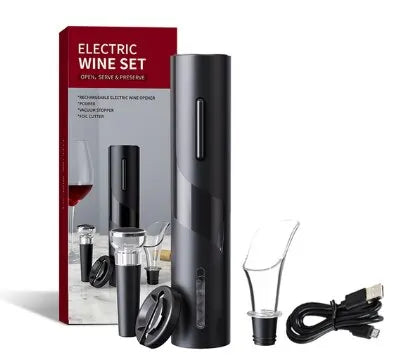 Black Electric Wine Opener Set - USB Charging