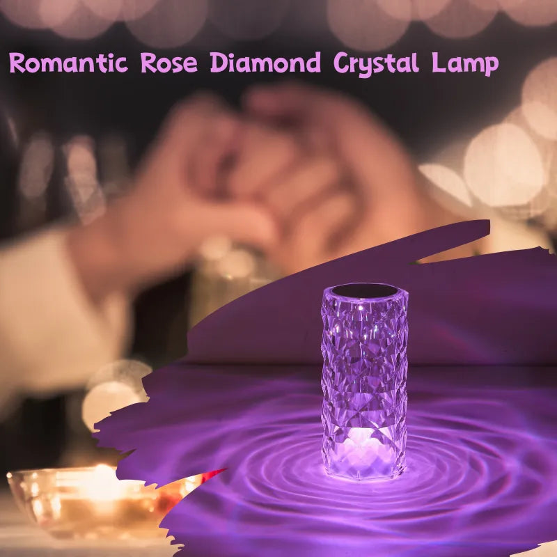 Crystal Diamond Rose Lamp Night Light - 16 Colors Touch/Remote