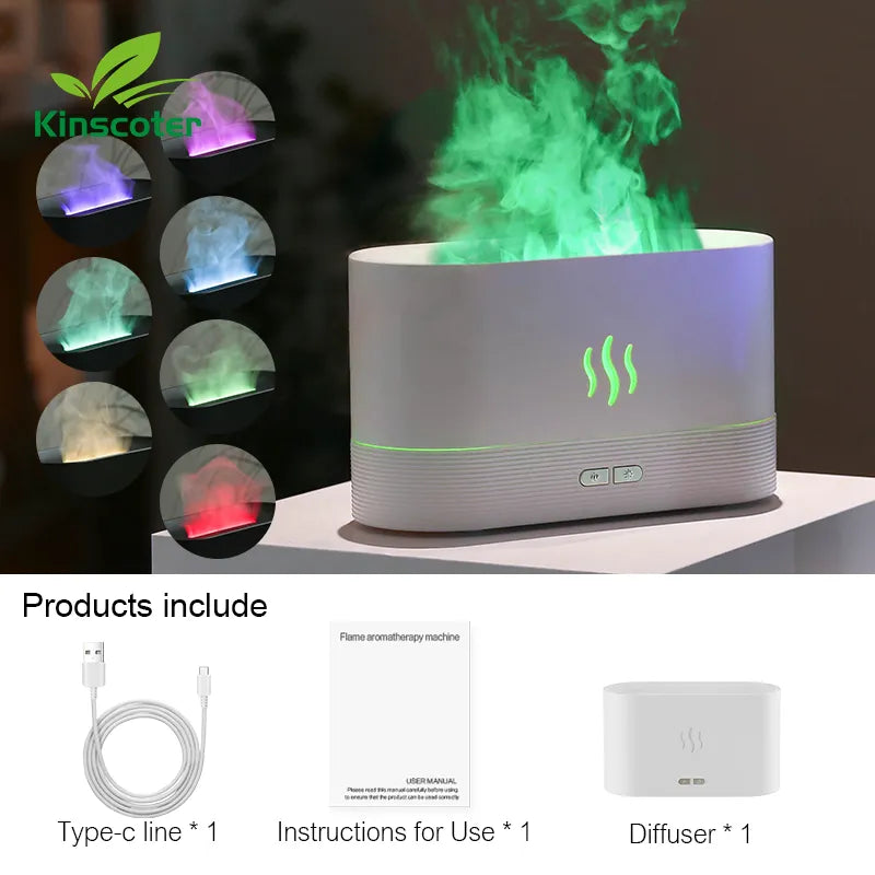 Kinscoter Ultrasonic Aroma Diffuser - LED Flame White Lamp