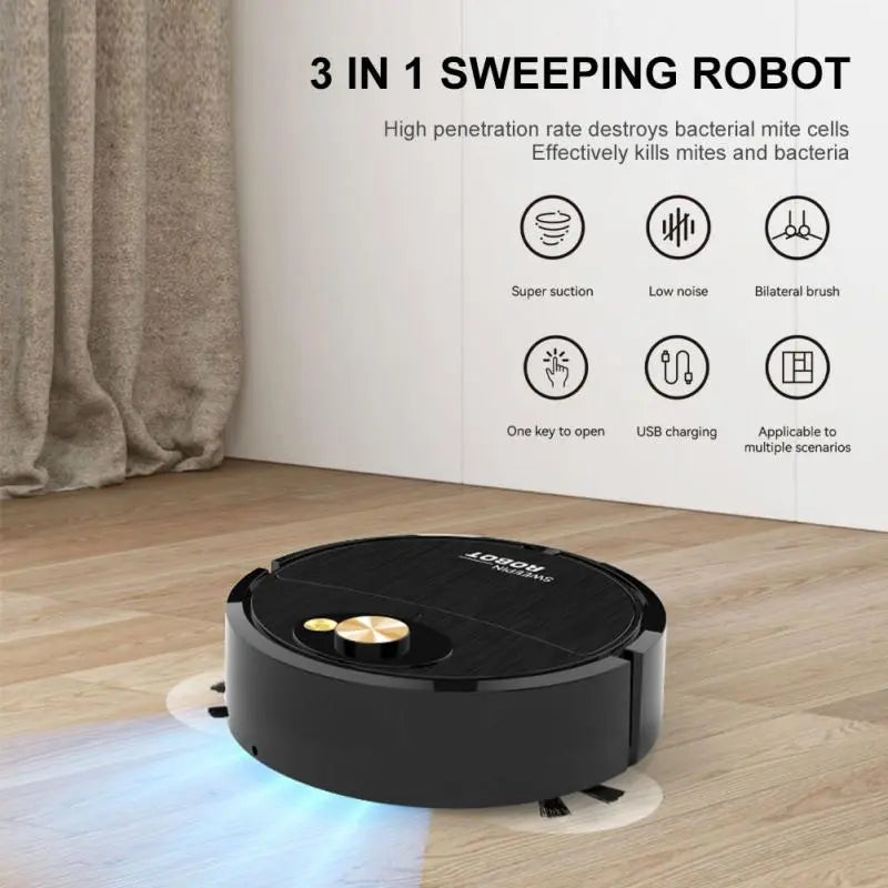 Intelligent 3-in-1 Robotic Black Vacuum Cleaner