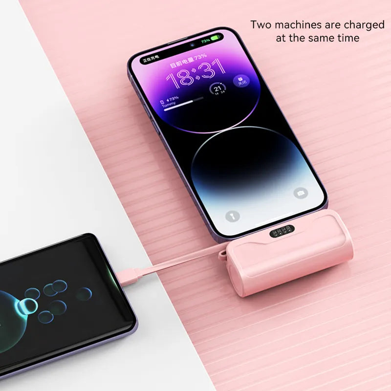 2-in-1 Portable Pink Power Bank: 10000mAh and 5000mAh, Type-C Fast Charger and Lightning Usb Port