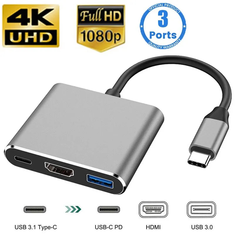 3-in-1 USB C HUB: HDMI Docking Station, Fast Charge, 4K HDMI Adapter