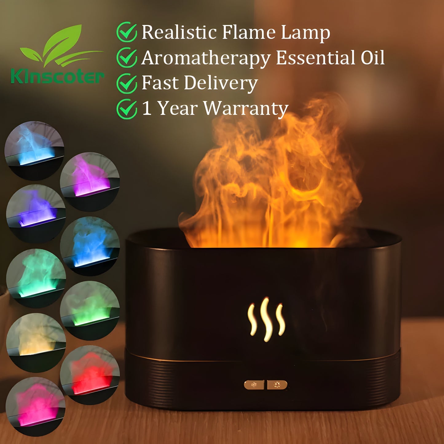 Ultrasonic Aroma Diffuser - LED Flame Lamp